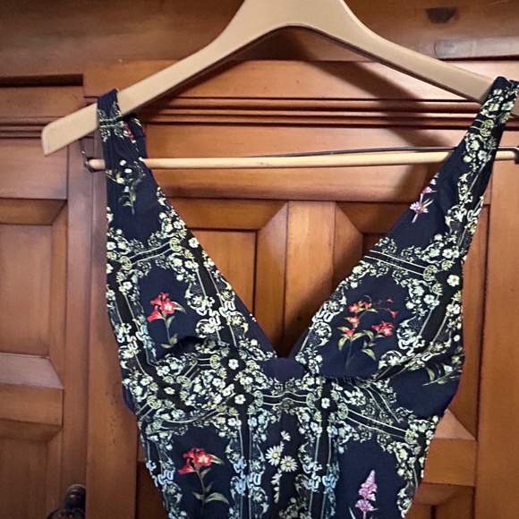 Aguabendita Navy Blue One Piece Floral Adjustable Spaghetti Strap Swimsuit - Picture 6 of 12